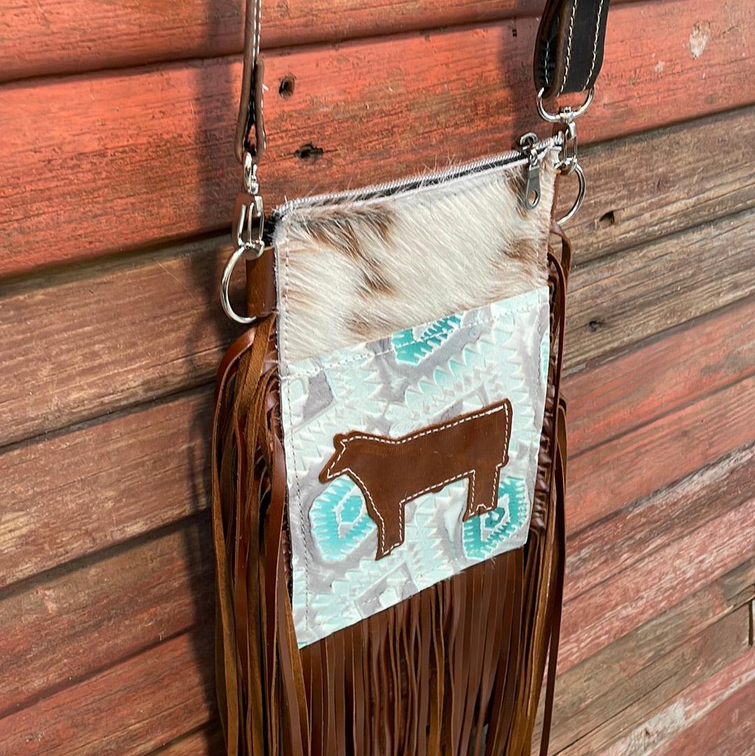 Carrie - Longhorn w/ Turquoise Sand Aztec w/ cow-Carrie-Western-Cowhide-Bags-Handmade-Products-Gifts-Dancing Cactus Designs