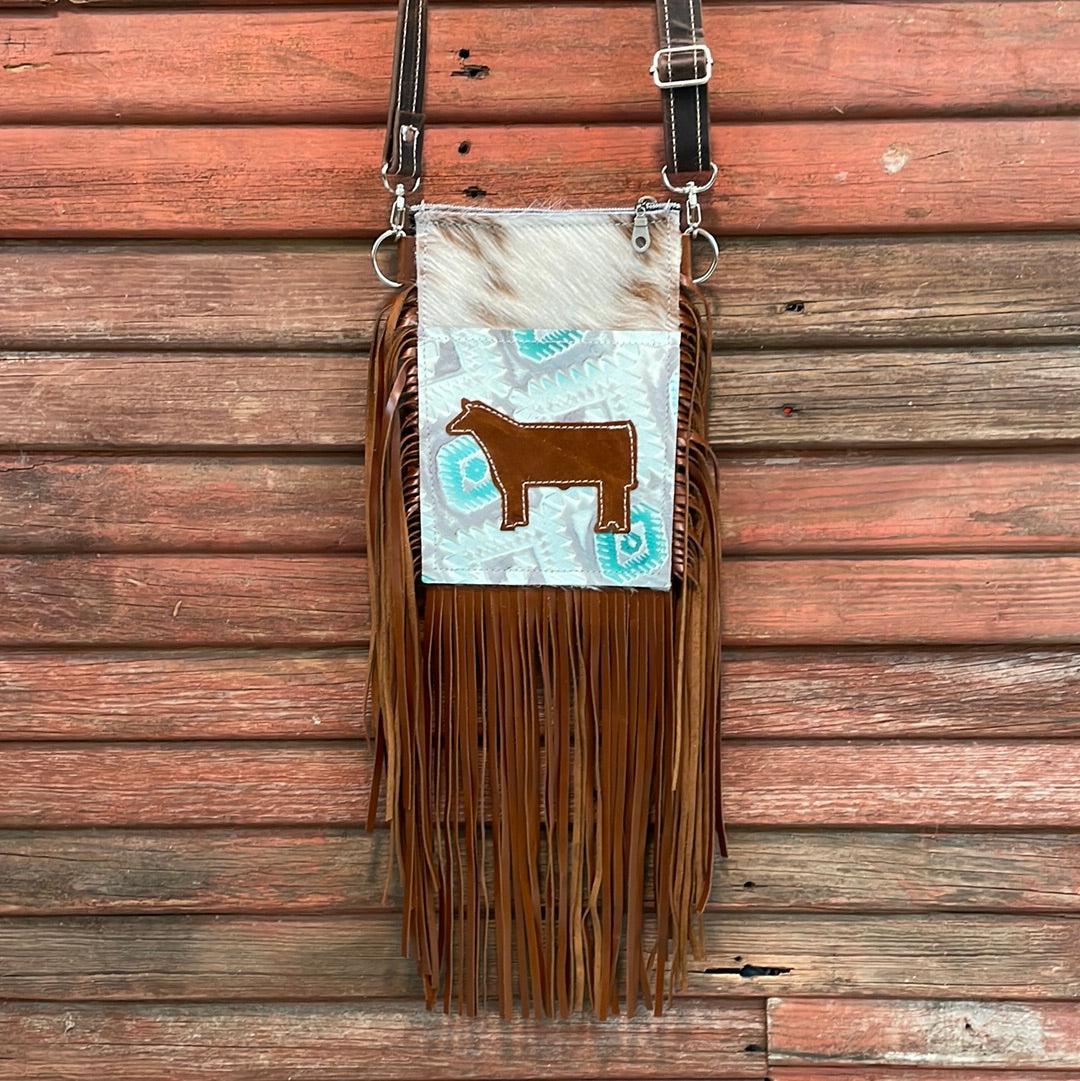 Carrie - Longhorn w/ Turquoise Sand Aztec w/ cow-Carrie-Western-Cowhide-Bags-Handmade-Products-Gifts-Dancing Cactus Designs