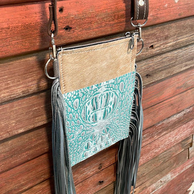 Carrie - Palomino w/ Turquoise Sand Croc-Carrie-Western-Cowhide-Bags-Handmade-Products-Gifts-Dancing Cactus Designs