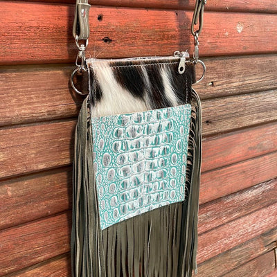 Carrie - Tricolor w/ Turquoise Sand Croc-Carrie-Western-Cowhide-Bags-Handmade-Products-Gifts-Dancing Cactus Designs
