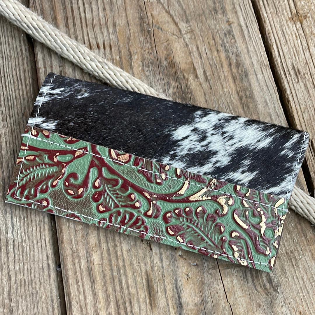 Checkbook Cover - Black & White w/ Cucumber Melon Tool-Checkbook Cover-Western-Cowhide-Bags-Handmade-Products-Gifts-Dancing Cactus Designs
