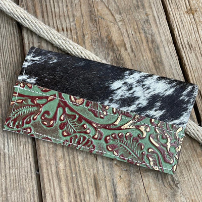 Checkbook Cover - Black & White w/ Cucumber Melon Tool-Checkbook Cover-Western-Cowhide-Bags-Handmade-Products-Gifts-Dancing Cactus Designs