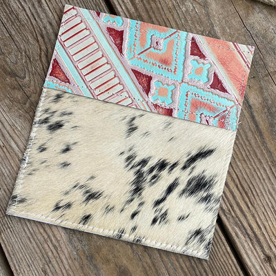 Checkbook Cover - Black & White w/ Fiesta Navajo-Checkbook Cover-Western-Cowhide-Bags-Handmade-Products-Gifts-Dancing Cactus Designs