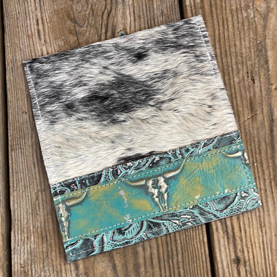 Checkbook Cover - Black & White w/ Margarita skulls-Checkbook Cover-Western-Cowhide-Bags-Handmade-Products-Gifts-Dancing Cactus Designs