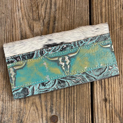 Checkbook Cover - Black & White w/ Margarita skulls-Checkbook Cover-Western-Cowhide-Bags-Handmade-Products-Gifts-Dancing Cactus Designs