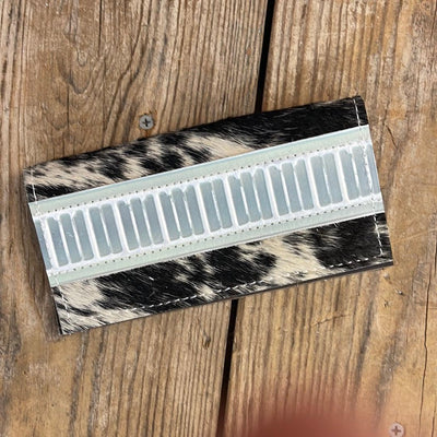 Checkbook Cover - Black & White w/ Watermelon Wine-Checkbook Cover-Western-Cowhide-Bags-Handmade-Products-Gifts-Dancing Cactus Designs