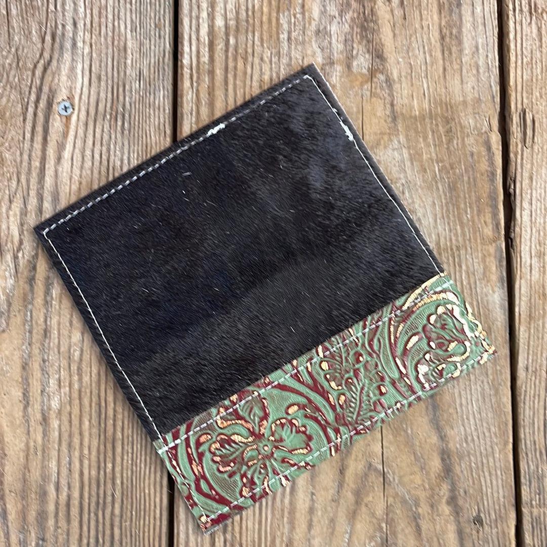 Checkbook Cover - Black w/ Cucumber Melon Tool-Checkbook Cover-Western-Cowhide-Bags-Handmade-Products-Gifts-Dancing Cactus Designs