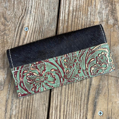 Checkbook Cover - Black w/ Cucumber Melon Tool-Checkbook Cover-Western-Cowhide-Bags-Handmade-Products-Gifts-Dancing Cactus Designs