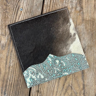 Checkbook Cover - Black w/ Mint Paisley-Checkbook Cover-Western-Cowhide-Bags-Handmade-Products-Gifts-Dancing Cactus Designs