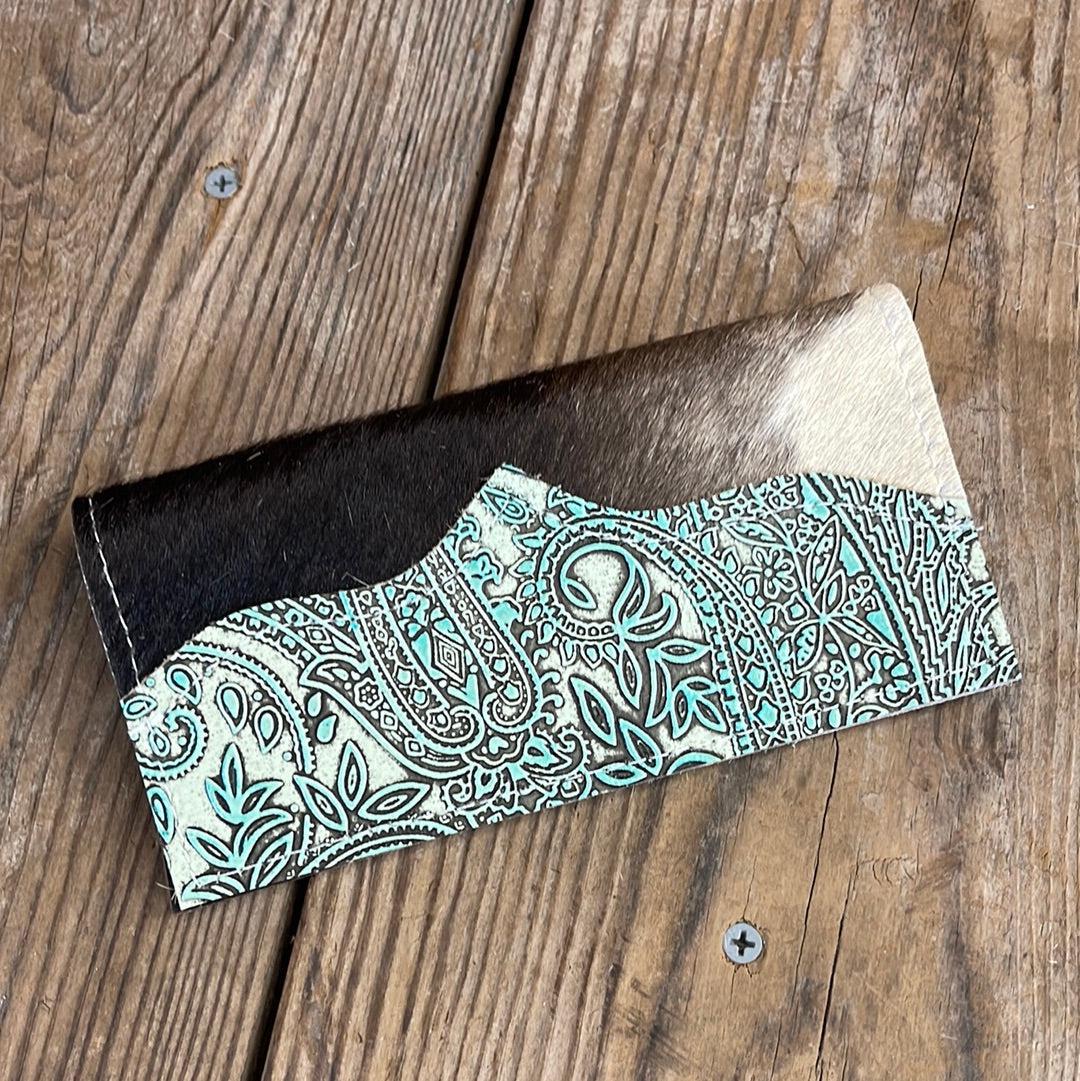 Checkbook Cover - Black w/ Mint Paisley-Checkbook Cover-Western-Cowhide-Bags-Handmade-Products-Gifts-Dancing Cactus Designs