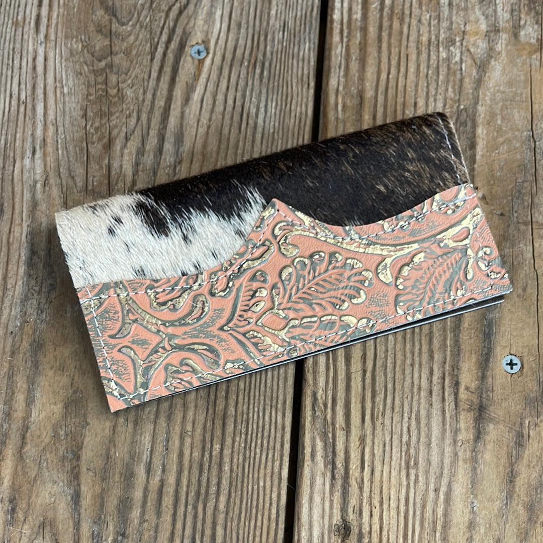 Checkbook Cover - Brindle w/ Grapefruit Tool-Checkbook Cover-Western-Cowhide-Bags-Handmade-Products-Gifts-Dancing Cactus Designs