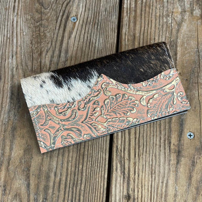 Checkbook Cover - Brindle w/ Grapefruit Tool-Checkbook Cover-Western-Cowhide-Bags-Handmade-Products-Gifts-Dancing Cactus Designs