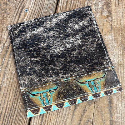 Checkbook Cover - Brindle w/ Patina Skulls-Checkbook Cover-Western-Cowhide-Bags-Handmade-Products-Gifts-Dancing Cactus Designs