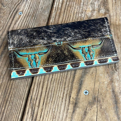 Checkbook Cover - Brindle w/ Patina Skulls-Checkbook Cover-Western-Cowhide-Bags-Handmade-Products-Gifts-Dancing Cactus Designs