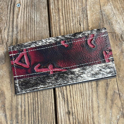 Checkbook Cover - Brindle w/ Red Brands-Checkbook Cover-Western-Cowhide-Bags-Handmade-Products-Gifts-Dancing Cactus Designs