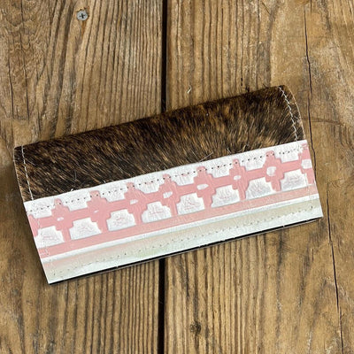 Checkbook Cover - Brindle w/ Watermelon Wine-Checkbook Cover-Western-Cowhide-Bags-Handmade-Products-Gifts-Dancing Cactus Designs