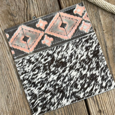 Checkbook Cover - Chocolate & White w/ Adobe Navajo-Checkbook Cover-Western-Cowhide-Bags-Handmade-Products-Gifts-Dancing Cactus Designs