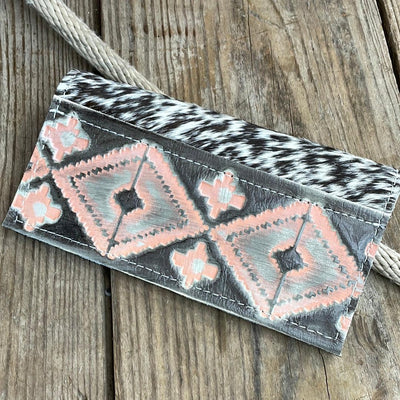 Checkbook Cover - Chocolate & White w/ Adobe Navajo-Checkbook Cover-Western-Cowhide-Bags-Handmade-Products-Gifts-Dancing Cactus Designs