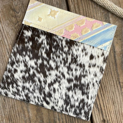 Checkbook Cover - Chocolate & White w/ Encanto Navajo-Checkbook Cover-Western-Cowhide-Bags-Handmade-Products-Gifts-Dancing Cactus Designs