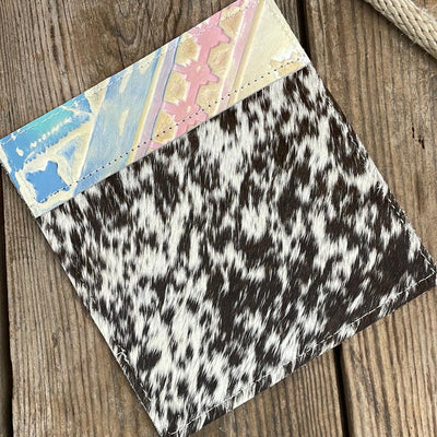 Checkbook Cover - Chocolate & White w/ Encanto Navajo-Checkbook Cover-Western-Cowhide-Bags-Handmade-Products-Gifts-Dancing Cactus Designs
