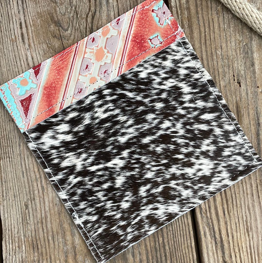 Checkbook Cover - Chocolate & White w/ Fiesta Navajo-Checkbook Cover-Western-Cowhide-Bags-Handmade-Products-Gifts-Dancing Cactus Designs