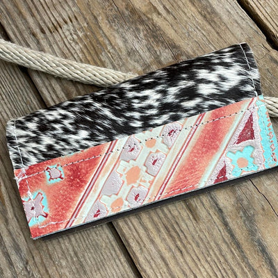 Checkbook Cover - Chocolate & White w/ Fiesta Navajo-Checkbook Cover-Western-Cowhide-Bags-Handmade-Products-Gifts-Dancing Cactus Designs