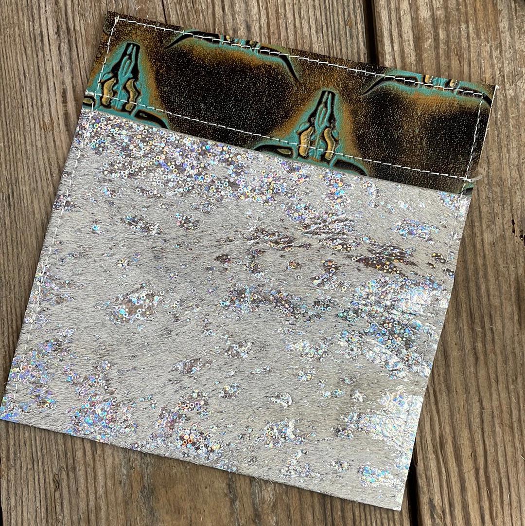 Checkbook Cover - Holographic w/ Patina Skulls-Checkbook Cover-Western-Cowhide-Bags-Handmade-Products-Gifts-Dancing Cactus Designs