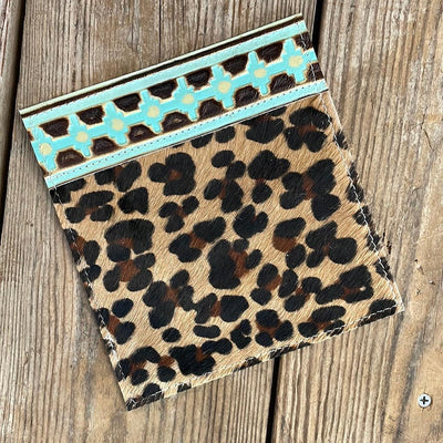 Checkbook Cover - Leopard w/ Sage Navajo-Checkbook Cover-Western-Cowhide-Bags-Handmade-Products-Gifts-Dancing Cactus Designs