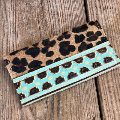 Checkbook Cover - Leopard w/ Sage Navajo-Checkbook Cover-Western-Cowhide-Bags-Handmade-Products-Gifts-Dancing Cactus Designs