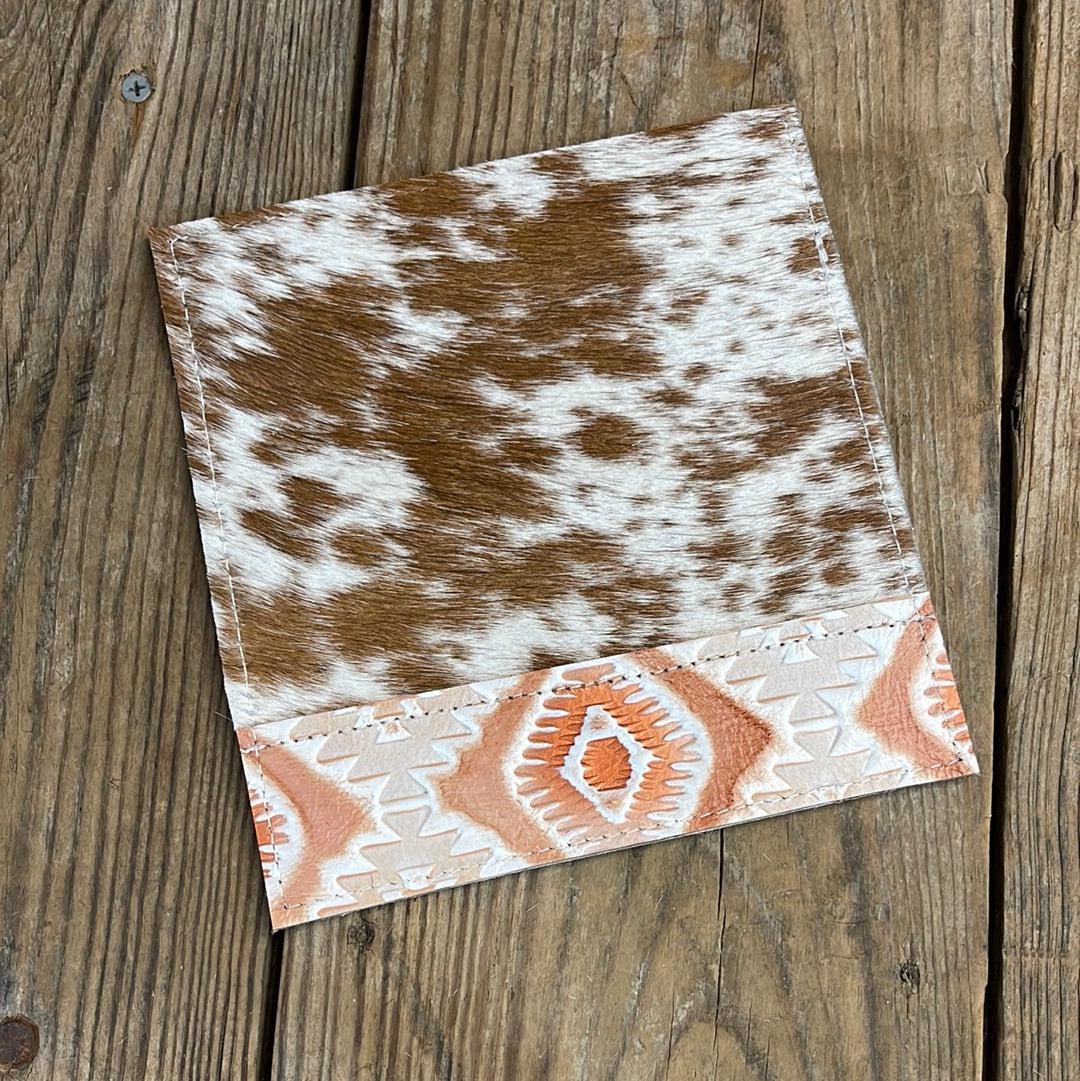 Checkbook Cover - Longhorn w/ Copper Penny Aztec-Checkbook Cover-Western-Cowhide-Bags-Handmade-Products-Gifts-Dancing Cactus Designs