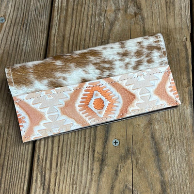 Checkbook Cover - Longhorn w/ Copper Penny Aztec-Checkbook Cover-Western-Cowhide-Bags-Handmade-Products-Gifts-Dancing Cactus Designs