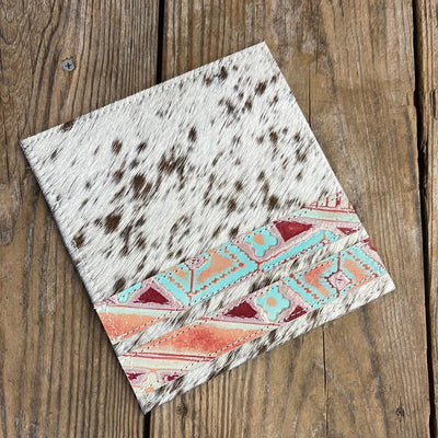 Checkbook Cover - Longhorn w/ Fiesta Navajo-Checkbook Cover-Western-Cowhide-Bags-Handmade-Products-Gifts-Dancing Cactus Designs
