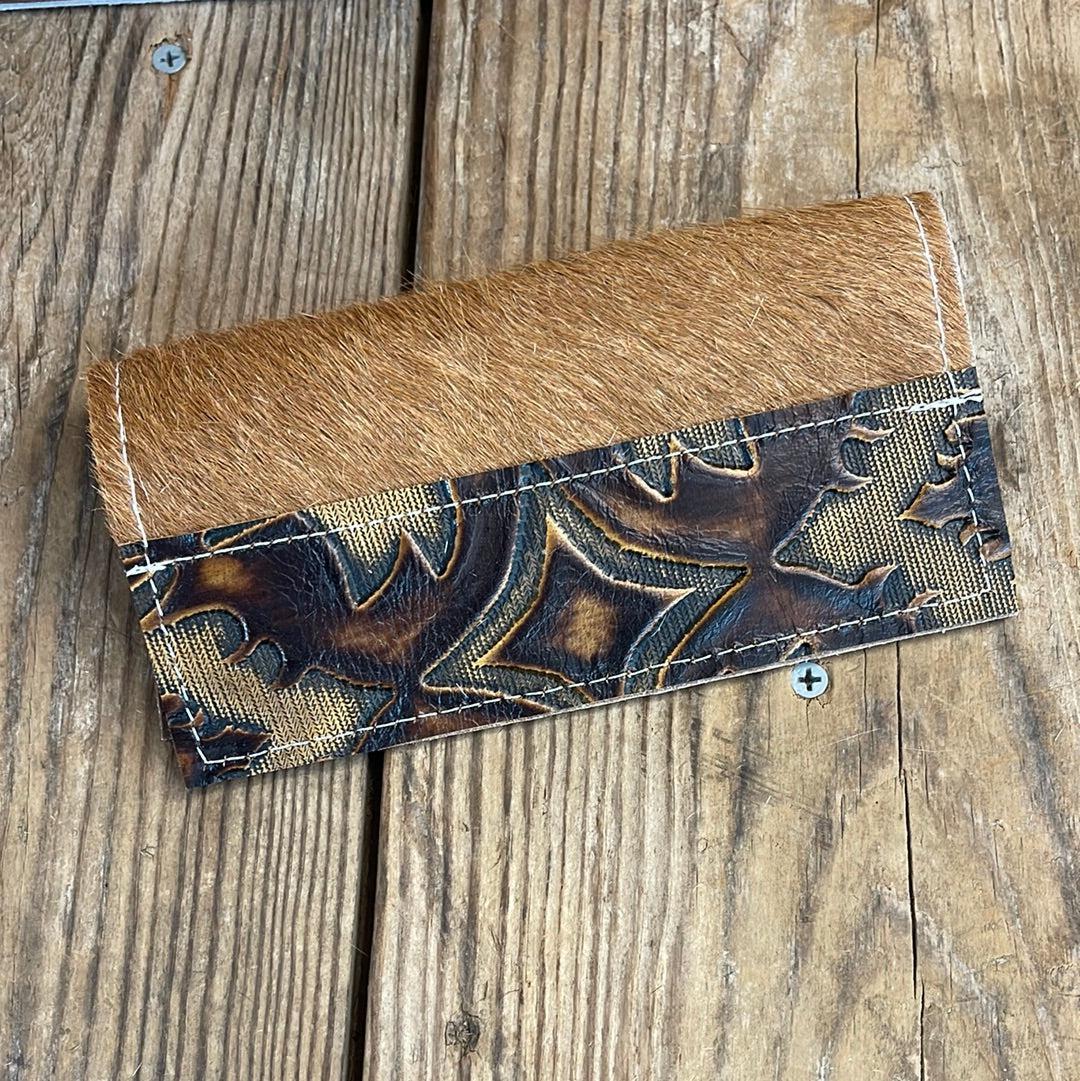 Checkbook Cover - Longhorn w/ Sepia Laredo-Checkbook Cover-Western-Cowhide-Bags-Handmade-Products-Gifts-Dancing Cactus Designs