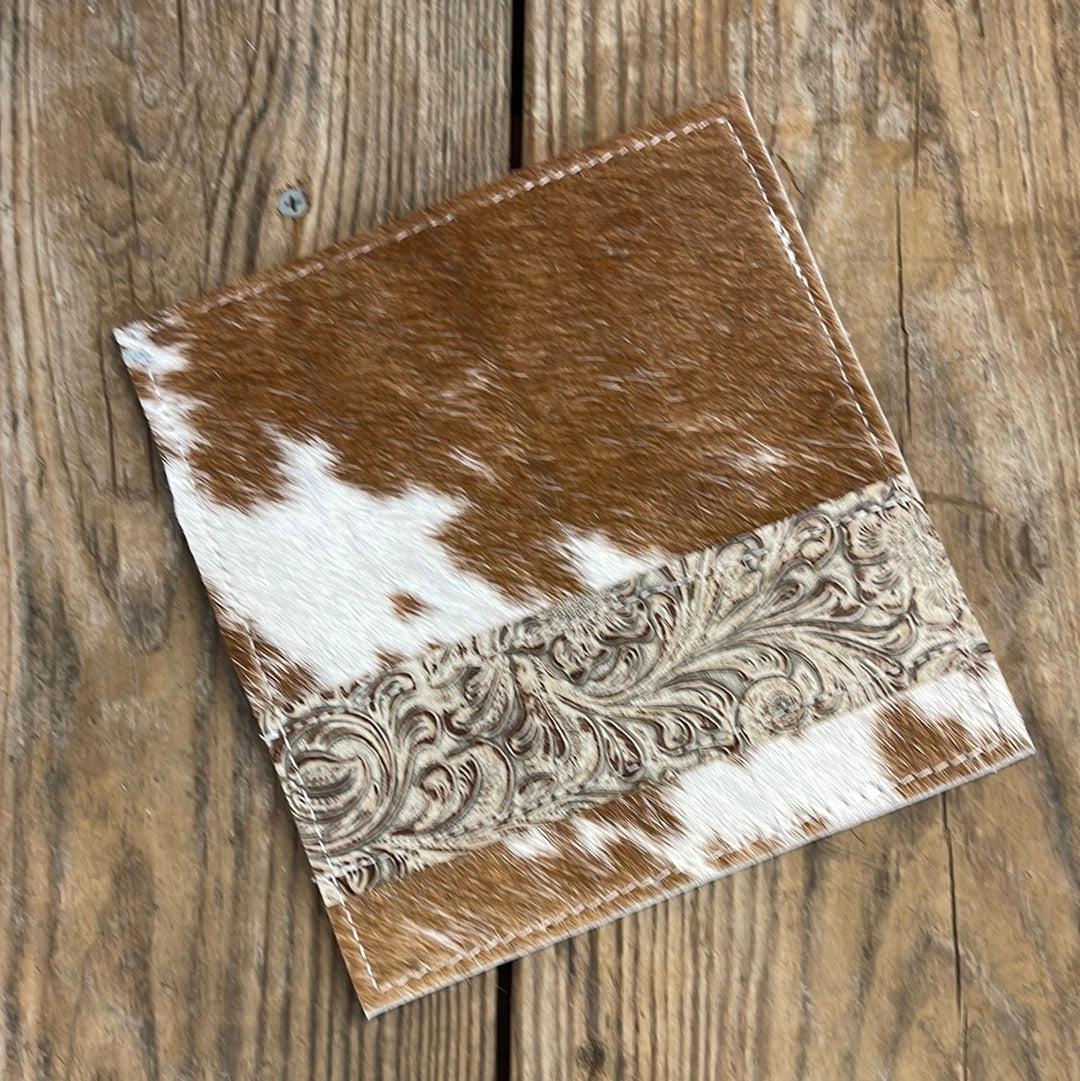 Checkbook Cover - Longhorn w/ Wildflower-Checkbook Cover-Western-Cowhide-Bags-Handmade-Products-Gifts-Dancing Cactus Designs