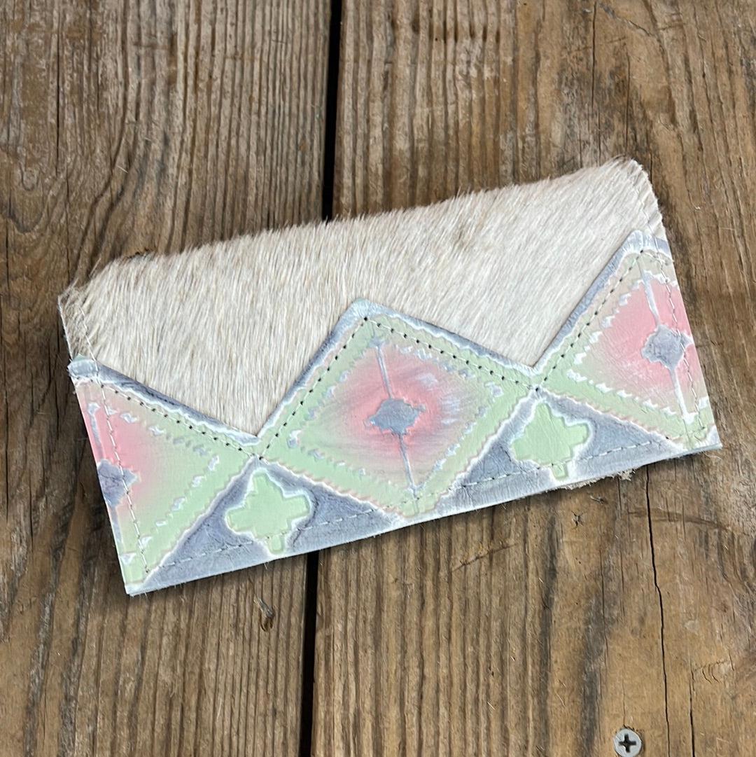 Checkbook Cover - Palomino w/ Watermelon Wine-Checkbook Cover-Western-Cowhide-Bags-Handmade-Products-Gifts-Dancing Cactus Designs