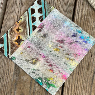 Checkbook Cover - Rainbow w/ Aurora Navajo-Checkbook Cover-Western-Cowhide-Bags-Handmade-Products-Gifts-Dancing Cactus Designs