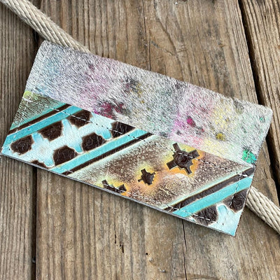Checkbook Cover - Rainbow w/ Aurora Navajo-Checkbook Cover-Western-Cowhide-Bags-Handmade-Products-Gifts-Dancing Cactus Designs