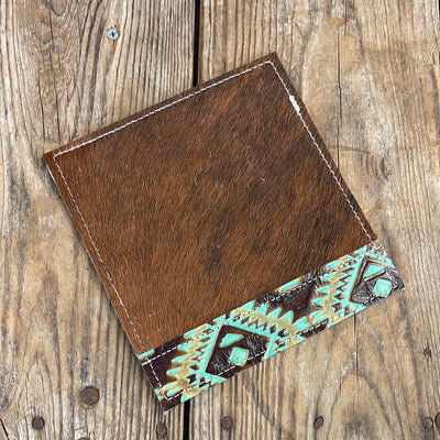 Checkbook Cover - Red Brindle w/ Turquoise Aztec-Checkbook Cover-Western-Cowhide-Bags-Handmade-Products-Gifts-Dancing Cactus Designs