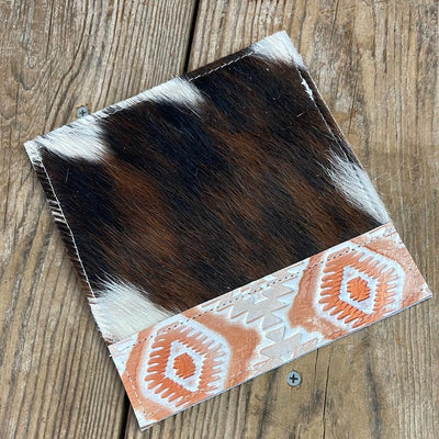 Checkbook Cover - Tricolor w/ Copper Penny Aztec-Checkbook Cover-Western-Cowhide-Bags-Handmade-Products-Gifts-Dancing Cactus Designs