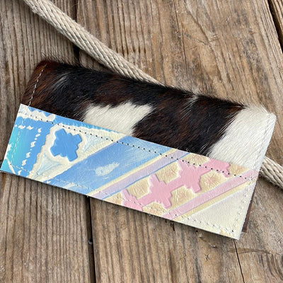 Checkbook Cover - Tricolor w/ Encanto Navajo-Checkbook Cover-Western-Cowhide-Bags-Handmade-Products-Gifts-Dancing Cactus Designs
