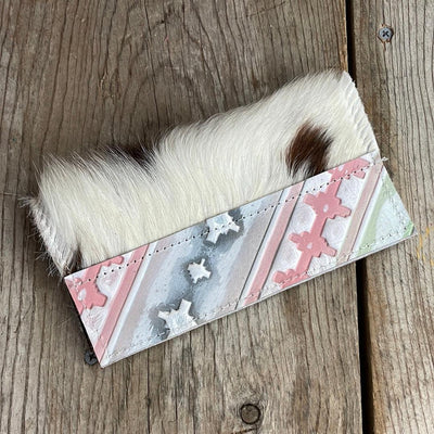 Checkbook Cover - Tricolor w/ Watermelon Wine-Checkbook Cover-Western-Cowhide-Bags-Handmade-Products-Gifts-Dancing Cactus Designs