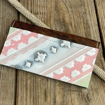 Checkbook Cover - Tricolor w/ Watermelon Wine-Checkbook Cover-Western-Cowhide-Bags-Handmade-Products-Gifts-Dancing Cactus Designs