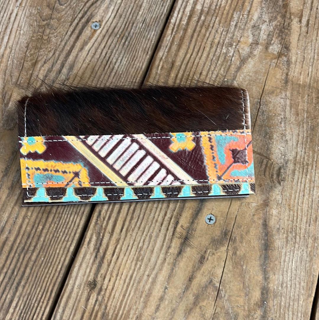 Checkbook Cover - Tricolor w/ Western Sunset-Checkbook Cover-Western-Cowhide-Bags-Handmade-Products-Gifts-Dancing Cactus Designs