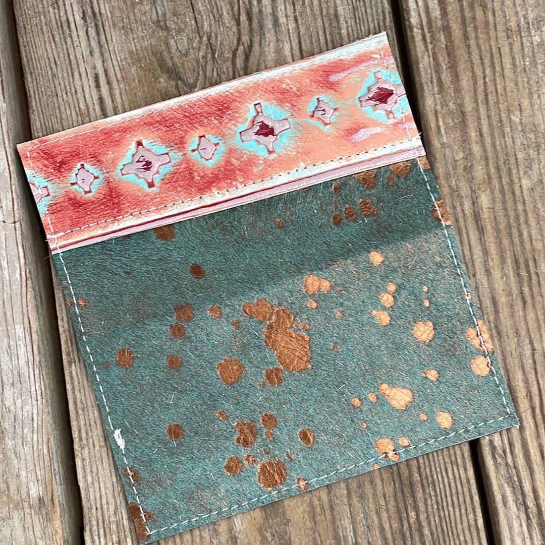 Checkbook Cover - Turquoise/copper acid wash w/ Fiesta Navajo-Checkbook Cover-Western-Cowhide-Bags-Handmade-Products-Gifts-Dancing Cactus Designs