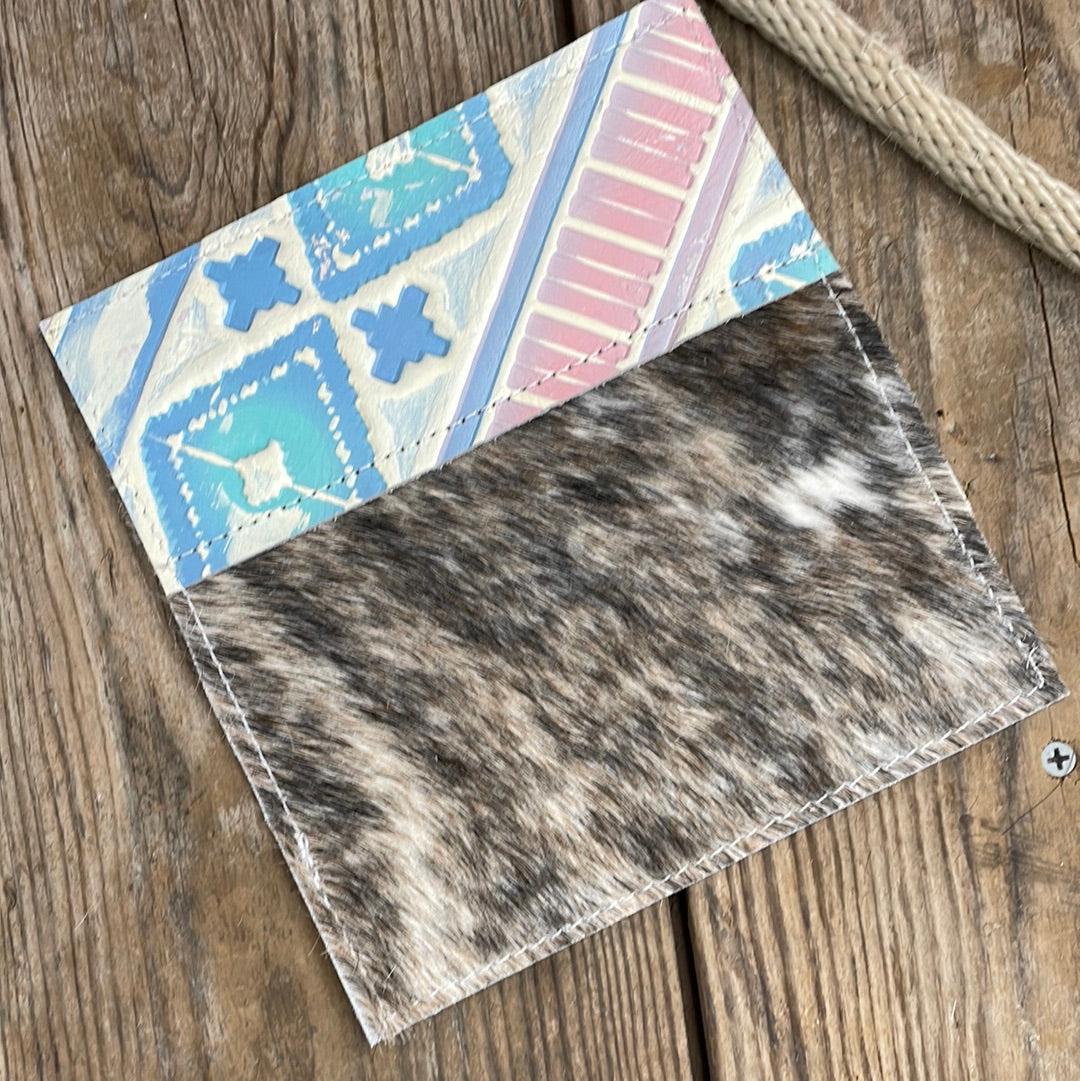 Checkbook Cover - Unicorn Hide w/ Encanto Navajo-Checkbook Cover-Western-Cowhide-Bags-Handmade-Products-Gifts-Dancing Cactus Designs