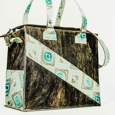 Clerk - Dark Brindle w/ Turquoise Sand Aztec-Clerk-Western-Cowhide-Bags-Handmade-Products-Gifts-Dancing Cactus Designs