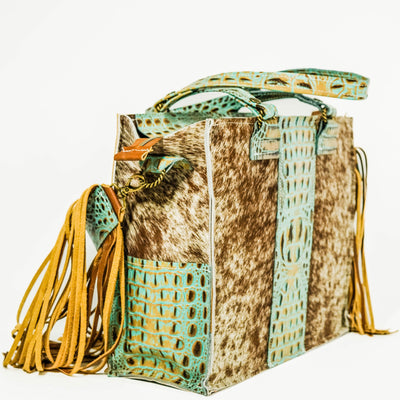 Clerk - Longhorn w/ Turquoise Croc-Clerk-Western-Cowhide-Bags-Handmade-Products-Gifts-Dancing Cactus Designs