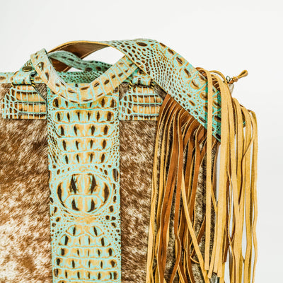 Clerk - Longhorn w/ Turquoise Croc-Clerk-Western-Cowhide-Bags-Handmade-Products-Gifts-Dancing Cactus Designs