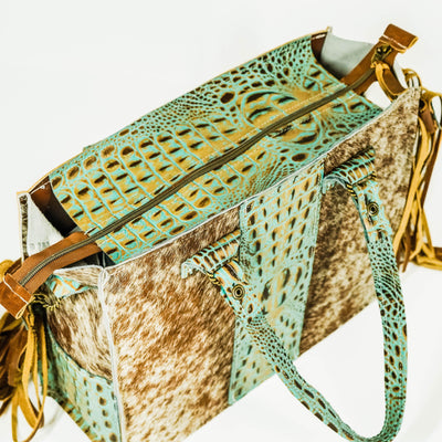 Clerk - Longhorn w/ Turquoise Croc-Clerk-Western-Cowhide-Bags-Handmade-Products-Gifts-Dancing Cactus Designs