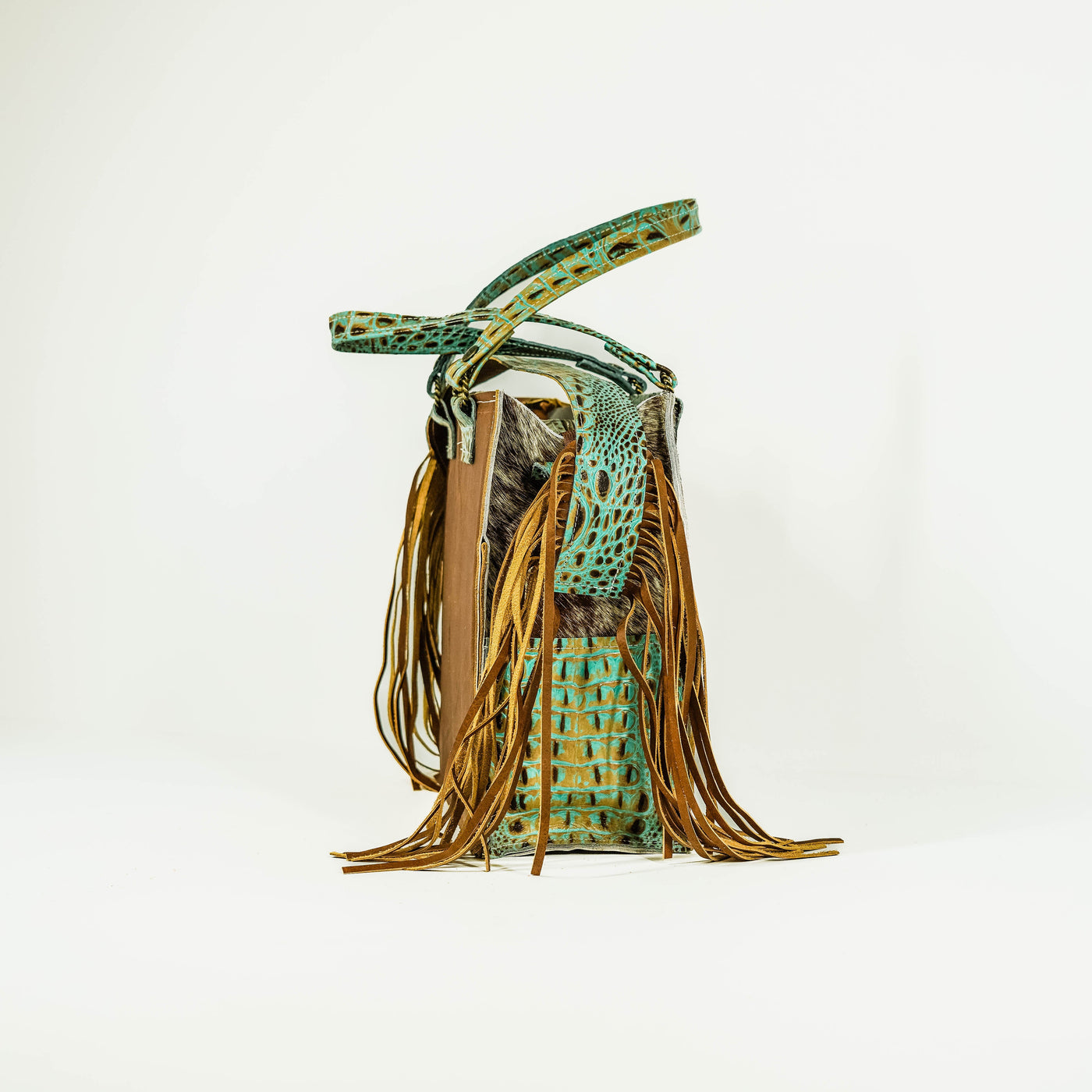 Clerk - Longhorn w/ Turquoise Croc-Clerk-Western-Cowhide-Bags-Handmade-Products-Gifts-Dancing Cactus Designs